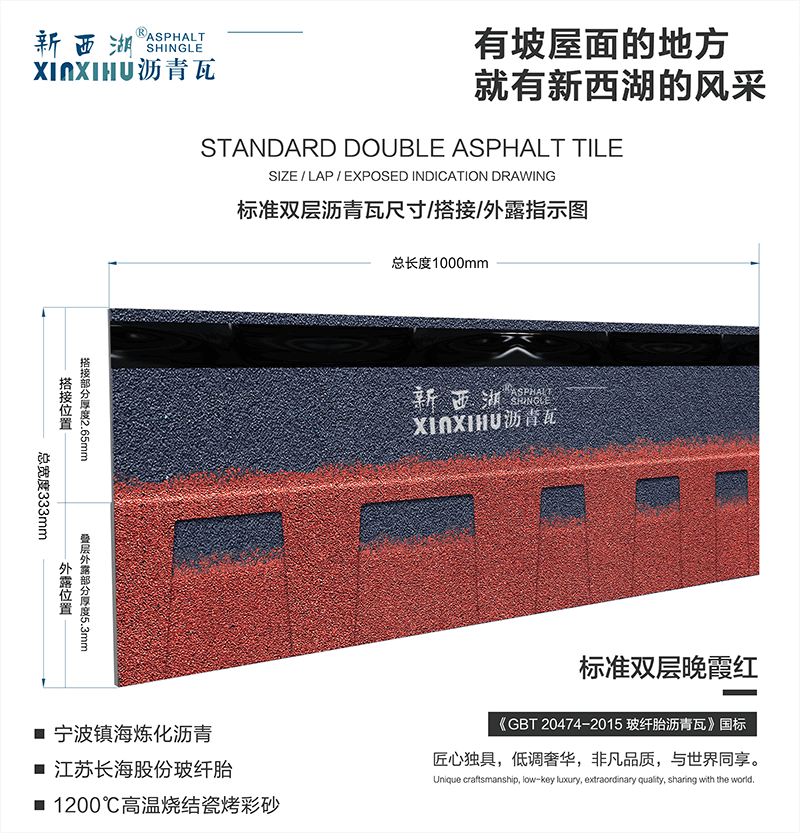 标准双层晚霞红沥青瓦尺寸详解