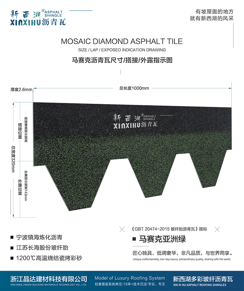 马塞克亚洲绿沥青瓦尺寸详解